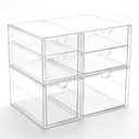 Prsildan Acrylic Drawer Makeup Organizer with 6 Drawers, Set of 2 Office Desk Organizers Accessories, Clear Stackable Storage Drawers for Vanity, Craft, Not for Baby Bottle (Largest Drawer 4" Tall)
