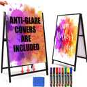 A Frame Sidewalk Sign 24x36 inches Sandwich Board Signs Outdoor Heavy Duty Double-Sided,including 2 Anti-Glare Covers & 2 PVC Boards for Business Indoor Outdoor 