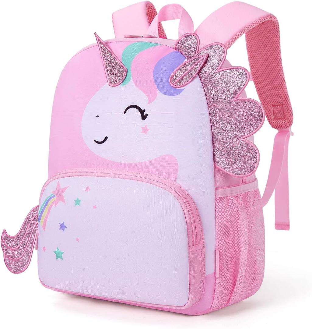 mommore Kids Backpack Preschool Kindergarten Backpack for Girls 4-6 Pink Unicorn Girl Bookbag 15 for Elementary School