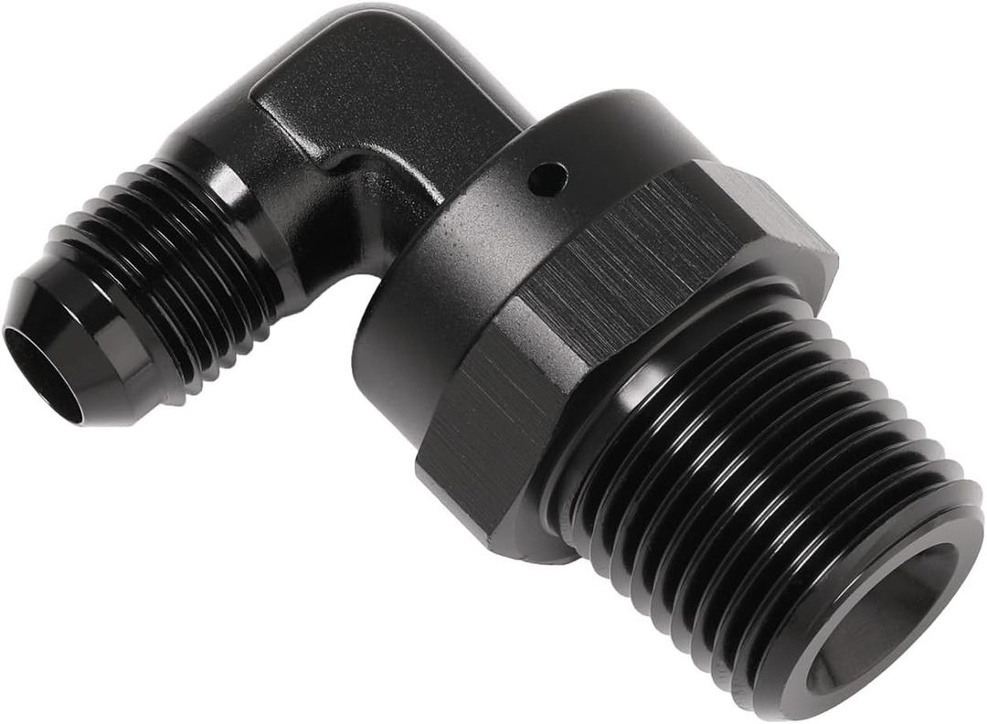 6AN Male Flare to 1/2 NPT Pipe Swivel 90 Degree Fitting Adapter Connector Aluminum Black