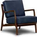 Poly & BARK Verity Leather Accent Chair  Armchair with Walnut Wood Frame  Fashion-Forward Lounge Seating for Living Room  Upholstered in Midnight Blue Leather for Modern Style