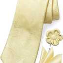 TaecMin Tie Set Ties for Men Paisley Neckties and Pocket Squares Set with Flower Lapel Pins for Weddings