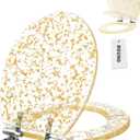 Angol Shiold ROUND Resin Toilet Seat Soft Close Quick Release Easy Clean Adjustable Hinges Heavy Duty Golden Glitter Cover Acrylic Toilet Seats (17Inch, Gold Foil, Upgraded hinge)