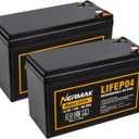 12V 7Ah (7.2Ah) Lithium LiFePO4 Battery 2 Pack, 2000+ Cycles Lithium Iron Phosphate Rechargeable Battery for Small Solar, Camping, Lighting, Power Wheels, Fish Finder and More, Built-in 8A BMS