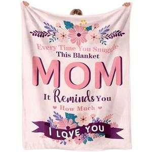 Birthday Gifts for Mom, The Best Mom Ever Gifts from Daughters/Son, Pink Soft Throw Blanket for Moms - 50x60in