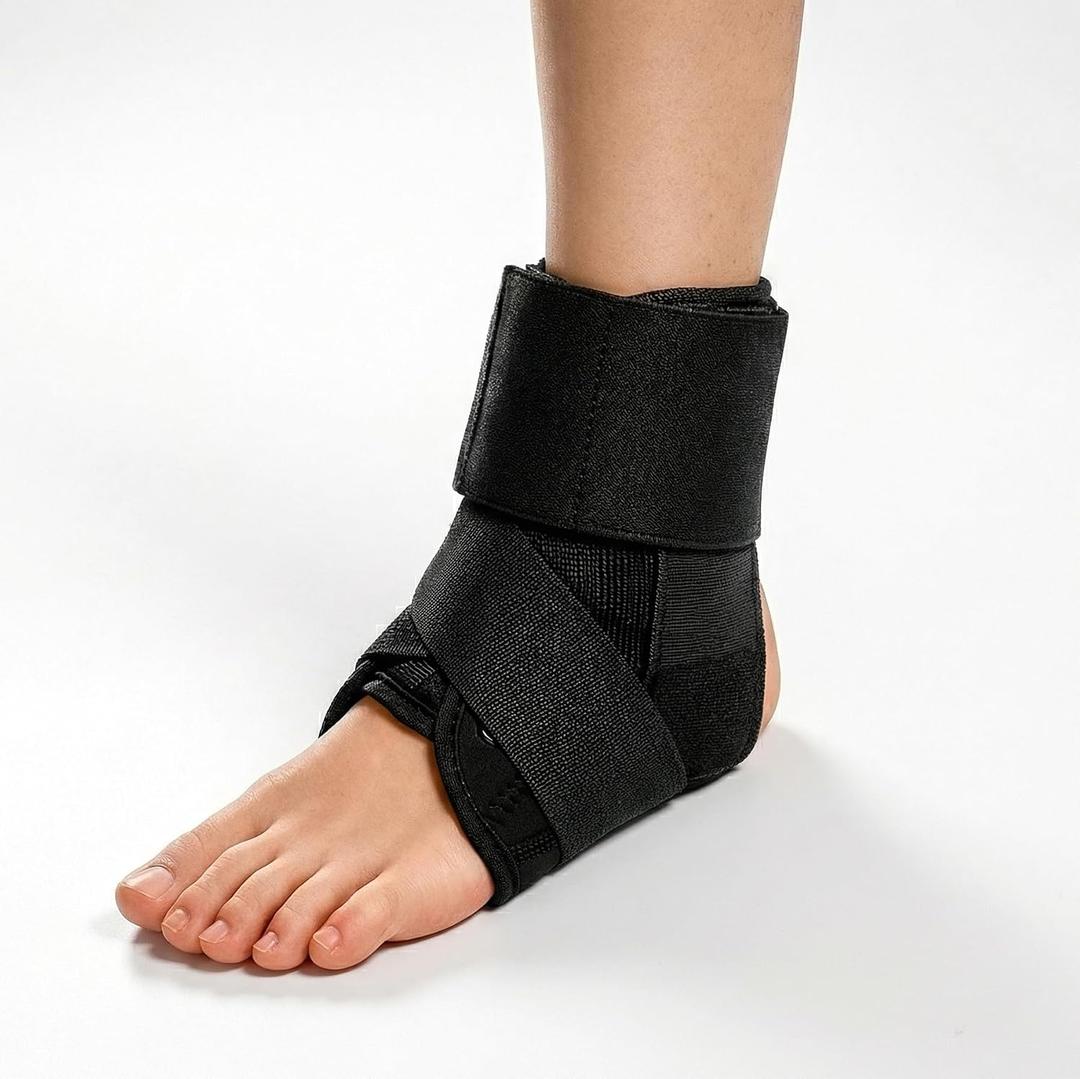 Strong Support Ankle Brace for Women and Men, Dual Spring-Stabilized Lace Up Ankle Support Brace, Figure-8 Wrap, Breathable 4mm Neoprene Ankle Stabilizer for Walking & Recovery, (L)