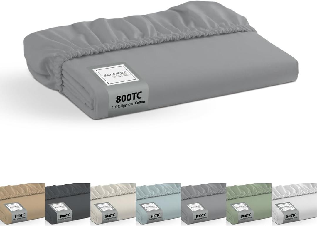 100% Egyptian Cotton Queen Fitted Sheet Only-800 Thread Count Cotton Fitted Sheet Queen, Soft, Durable, Cooling 16 Deep Pocket Sateen Weave Bottom, Luxury Hotel Quality,Light Gray