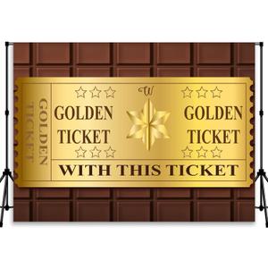 7x5ft Golden Ticket Backdrop Chocolate Factory Backdrops Candy Party Photo Booth Props Birthday Party Background Holiday Party Supplies Photo Props YUNBYC356