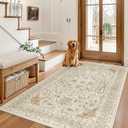 Madane Area Rug 3x5, Entryway Washable Vintage Runners Bedroom Non Slip Indoor Kitchen Runner for Living Room Laundry Room Playroom Soft Non-Slip Area Rugs, Beige/Blue