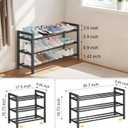 Detsuk 3-Tier Expandable Shoe Rack Adjustable Heavy-Duty Metal Shoe Organizer Shelf for Closet, Entryway, Mudroom & Garage Durable Freestanding Storage, Black