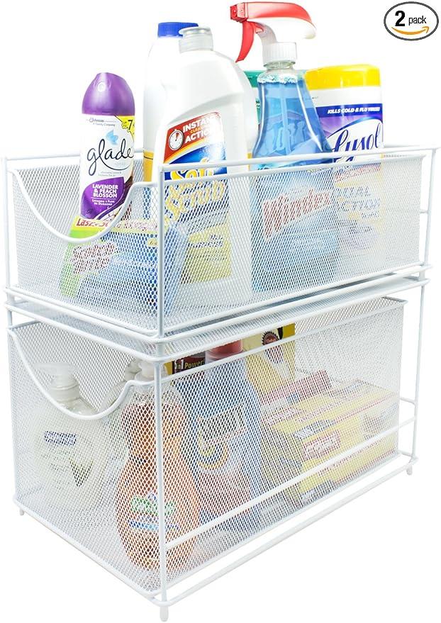 Cabinet Organizer Set—Mesh Storage Organizer with Pull Out Drawers—Ideal for Countertop, Cabinet, Pantry, Under the Sink, Desktop and More (White Two-Piece Set)
Amazon's Choice
