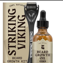 Striking Viking Beard Growth Kit for Men - Sandalwood Scent - 1 Fl Oz of Thickening & Conditioning Biotin Beard Growth Oil & 1 Applicator - Naturally Derived Growth Serum with Argan & Jojoba Oil
