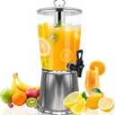 Beverage Dispenser With Stand, Iced Beverage Drink Dispenser, Stainless Steel Water Jar with Ice Container, Lemonade Drink Jar Jug For Buffet, Parties, Clear Acrylic, 2-GALLONS 8-L