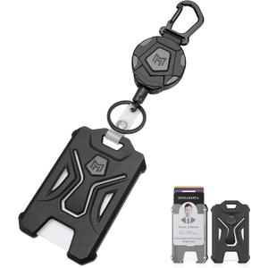 MNGARISTA Retractable Badge Holder,Heavy Duty Carabiner Clip Keychain Badge Reel,Tactical ID Card Key Holder with 31.5" Retractable, Black