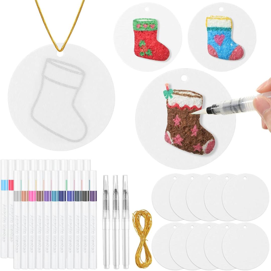 AmazingSpark 64 Pcs Christmas Stocking Magic Foam Texture Painting Kit, 36 Pcs Foam Texture Paper Stocking Crafts, 24 Colors Markers Paint 3D Effect DIY Blank Xmas Hanging Ornaments for Gifts