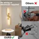 Modern Battery Operated Wall Sconce Set of Two, Wireless Wall Sconce with Remote Control, Gold Rechargeable Sconces 3000K-6500K, indoor not hardwired LED Wall Lights for Living Room, Hallway, Bedroom