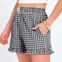 ANRABESS Boxer Shorts for Women,Gingham Plaid Elastic Waist Ruffle,Perfect for Lounge,Pajama&Sleep,Cute Casual Summer Bottoms (M)