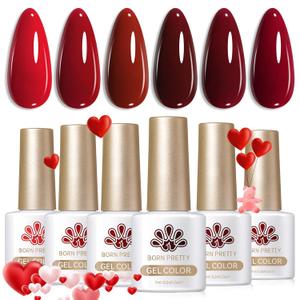 Born Pretty Red Gel Nail Polish Fall Winter 6 Colors Dark Red Burgundy Blood Cherry Wine Red Gel Nail Polish Soak Off Gel Polish Nail Art Design Manicure Salon DIY Home 7ml