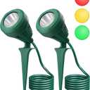 EDISHINE LED Outdoor Spotlights, 120V 5.5W Plug in Spot Light with 3 Lenses (Red Green Yellow), 180 Rotatable, 5000K, Waterproof Landscape Lighting for Flag Tree Garden, 2 Pack