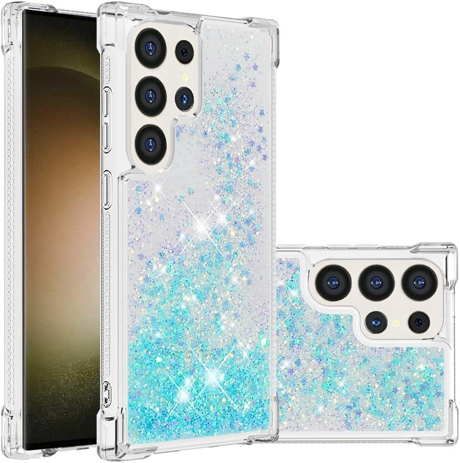 Case for Samsung Galaxy S25 Ultra Case Glitter Sparkle Cute Clear Liquid Phone Case Flowing Quicksand Shockproof TPU Protective Girly Women Case for Samsung Galaxy S25 Ultra Star Blue YB