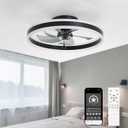 Ceiling Fans with Lights and Remote, 20'' Low Profile Ceiling Fan, 3000-6000K Dimmable Modern Flush Mount LED Fandelier, 6 Speeds Reversible DC Motor, Black Ceiling Fan for Bedroom Living Room