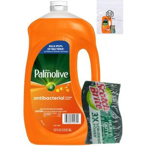 Ultra Palmolive Antibacterial Dishwashing Liquid Dish Soap Refill 102 Fl. Oz. Kills 99.9% of Bacteria, bundled with Heavy Duty Scotch Brite Sponge