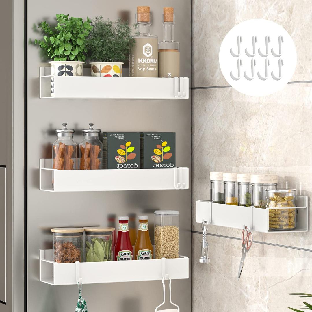 4 Pack Magnetic Spice Storage Rack Organizer for Refrigerator and Oven, Cream White Fridge Organizers and Storage