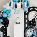 Fast One High Chair Banner - Race Car Highchair Banner, Racing First Birthday Yarn Tassel Decorations, Checkered Flag One Sign for Party, Cake Smash, Photo Prop (Blue)