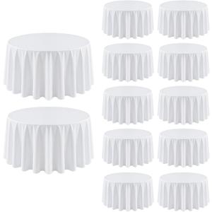 12 Pack Round Tablecloth 120 Inch Cloth White Tablecloth for Round Tables, Washable Polyester Table Cloth Stain and Wrinkle Resistant Decorative Table Cover for Wedding Party Dining Banquet