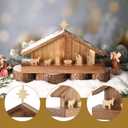 Christmas Wood Nativity Scene Set Decoration 3.9 x 11.8 Inch Rustic Manger Stable Tabletop Decor Vintage Wood Nativity Scene Stable Crche for Christmas Home Table Fireplace Shelves Desk Decor