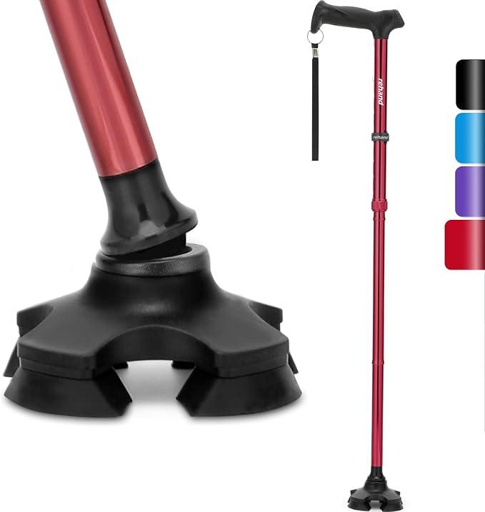 REHAND Walking Cane for Men & Women - Foldable, Adjustable, Lightweight, Self Standing Pivot Walking Cane, Soft Handle Grip, with Travel Bag, Walking Sticks for Seniors & Adults (Red)