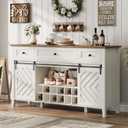 CABIHOME Farmhouse 47.2'' Buffet Cabinet with Sliding Barn Door, 33.4'' Tall Wood Rustic Sideboard with 3 Drawer, Adjustable Shelf and Removable Wine Rack (White, 59'')