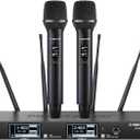 Phenyx Pro Dual-Channel Wireless Microphone System, Dynamic Mics w/ID Lock, Tunable Power Level, Auto Scan, Spectrum Analyzer, True Diversity Cordless Handheld for Singing, DJ, Karaoke (PTAU-2)