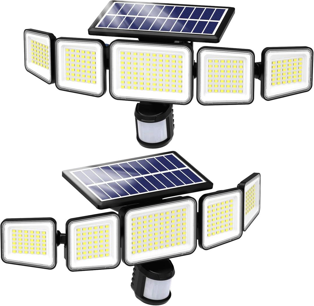iMaihom 9000LM Solar Lights Outdoor, 5-Head Motion Sensor Solar Flood Lights, 360 Wide Coverage, 180Motion Detection, IP65 Waterproof Security Wall Lights for Yard Garage Driveway, 3 Modes, 2 Pack