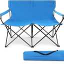 Joyfair Double Camping Beach Chair, Folding Camp Loveseat for Adults (Blue) | Heavy Duty Portable Double-seat Lawn Beach Chair Fold Couch for Outdoor Sports Backpacking, Carrying Bag & Cup Holders, 45 inches x 25 inches x 36 inches