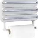 Aluminum Foil & Plastic Wrap Dispenser with Cutter - Magnetic & No-Drill Wall Mount, Cling Film Dispenser with Paper Towel Holder, Space-Saving 4-in-1 Kitchen Organizer - Fits 12" Roll, White