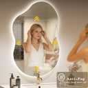 OKPAL Irregular Backlit Bathroom Mirror with Lights 40 x 24, Asymmetrical Cloud Led Lighted Vanity Mirror for Wall, Anit-Fog, Dimmable, Memory Function (Horizontal/Vertical)