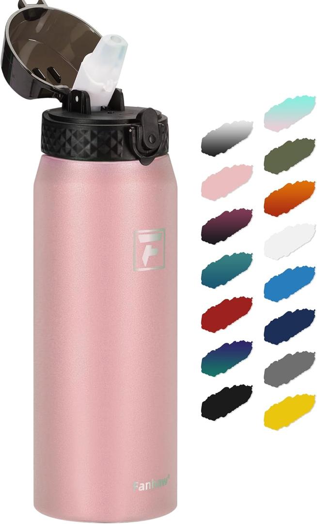 Fanhaw 24 oz Insulated Stainless Steel Water Bottle with Straw Lid, Leakproof & Anti-Dust Sports Bottle for Kids, Women & Men (Pink)