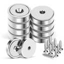 MIKEDE 10-Pack Neodymium Cup Magnets, 70Lbs+ Holding Force, Heavy-Duty Round Base with Countersunk Hole, Industrial Strength Rare Earth Magnets with Screws for Wall Mounting (Silver)