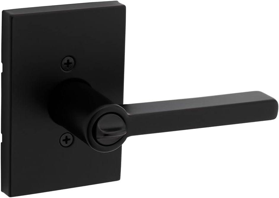 Kwikset Halifax Entry Door Handle with Lock and Key, Secure Keyed Reversible Lever Exterior, For Front Entrance and Bedrooms, Matte Black, Pick Resistant Smartkey Rekey Security and Microban