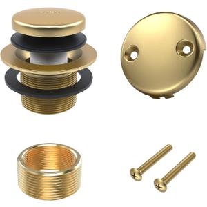 All Metal Tip-Toe Bathtub Drain Kit with Two-Hole Overflow Faceplate and Universal Fine/Coarse Thread Assembly, Bath Tub Drain Kit fits All Bathtub -Brushed Gold