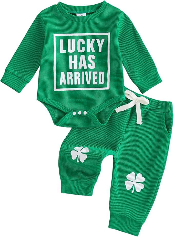 Douhoow Baby Boy St Patricks Day Outfit Infant Boy Girl My 1st St Patricks Embroidered Baby Sweatshirt Romper Pants Set 12-18M