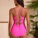 Edelqual Women's Sexy One Piece Bathing Suits Tummy Control Slimming Mesh Modlily Swimsuits for Women 2026 Swimwear (Pink, L)