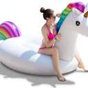 Jasonwell Giant Inflatable Unicorn Pool Float Floatie Ride On with Fast Valves Large Rideable Blow Up Summer Beach Swimming Pool Party Lounge Raft Decorations Toys Kids Adults