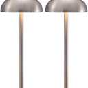 NEWSEE Cordless LED 12" Small Table Lamps Set of 2, Modern Portable Desk Lamp, 3 Color Dimming Rechargeable Battery Lights, for Bedroom, Outdoor, Restaurant, Bedside, Baby Night Light, Gifts (Nickel)