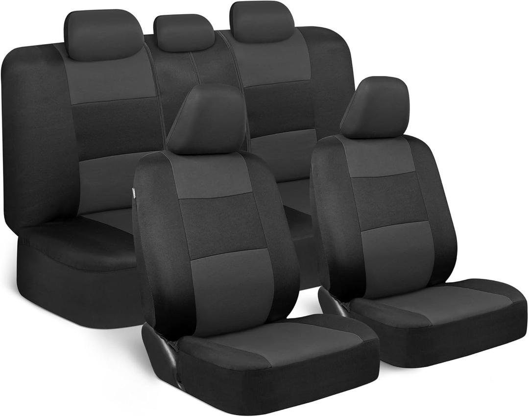 BDK PolyPro Car Seat Covers Full Set in Charcoal on Black Front and Rear Split Bench for Cars, Easy to Install Cover Set, Accessories Auto Trucks Van SUV