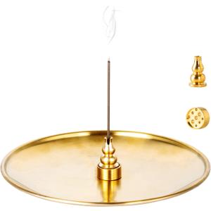 3 in 1 Incense Burner - 6.7 Inch Brass Incense Holder for Incense Sticks/Coil Incense/Incense Cones - Metal Gourd-Shaped Ash Catcher for Meditation Yoga Room Home Decor ZX11M