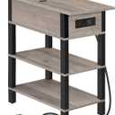 HOOBRO End Table with Charging Station, Flip Top Side Table with USB Ports, Narrow Nightstand Bedside Tables with Storage Shelves, for Small Space, Living Room, Greige and Black BG141UBZ01, 18.5"D x 11"W x 25.5"H