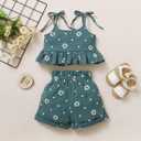 Toddler Baby Girl Summer Clothes Daisy Floral Print Halter Ruffle Tank Tops Shorts Outfits set