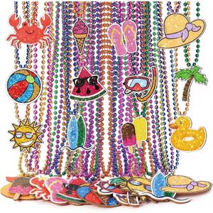 Tondiamo 36 Pcs Hawaiian Beaded Necklaces Bulk Summer Beach Pool Party Favors Tropical Pendant Necklaces Jewelry for Hawaiian Luau Party Favors Beach Themed Decor for Carnival Luau Supply